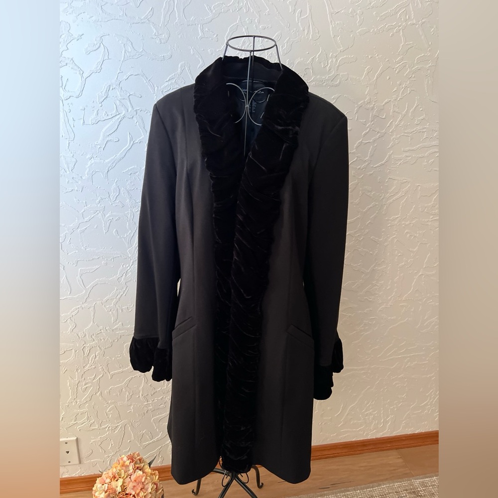 INC International Concepts Velvet Ruffle Collar & Sleeves Coat